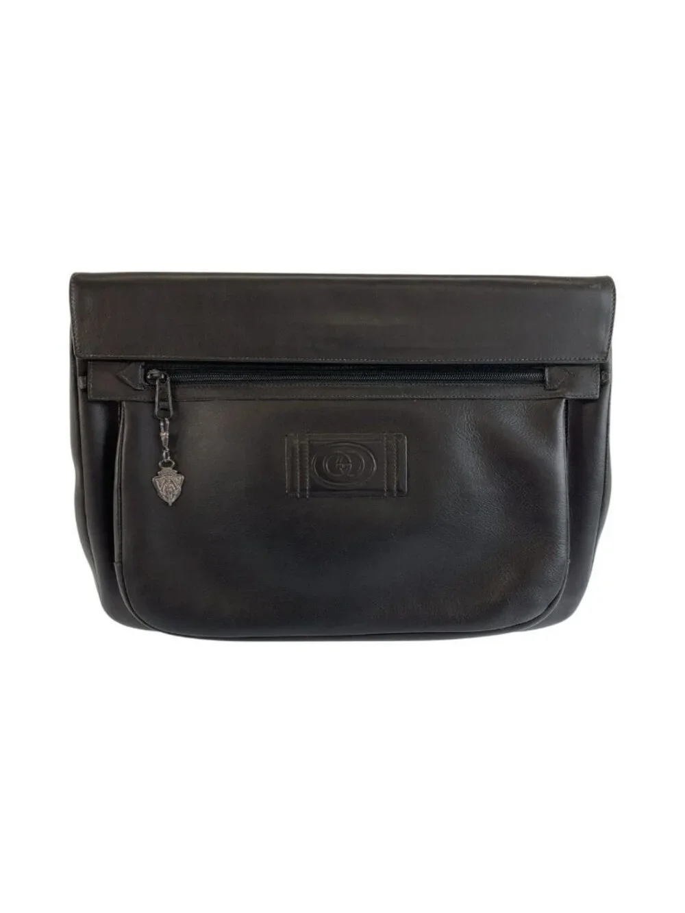 Gucci Interlocking Black Gunmetal Leather 004 406 Clutch